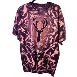 Gildan XL Bleach Dye T-Shirt Handmade Reverse Tie-Dye Deer Head Tee Streetwear